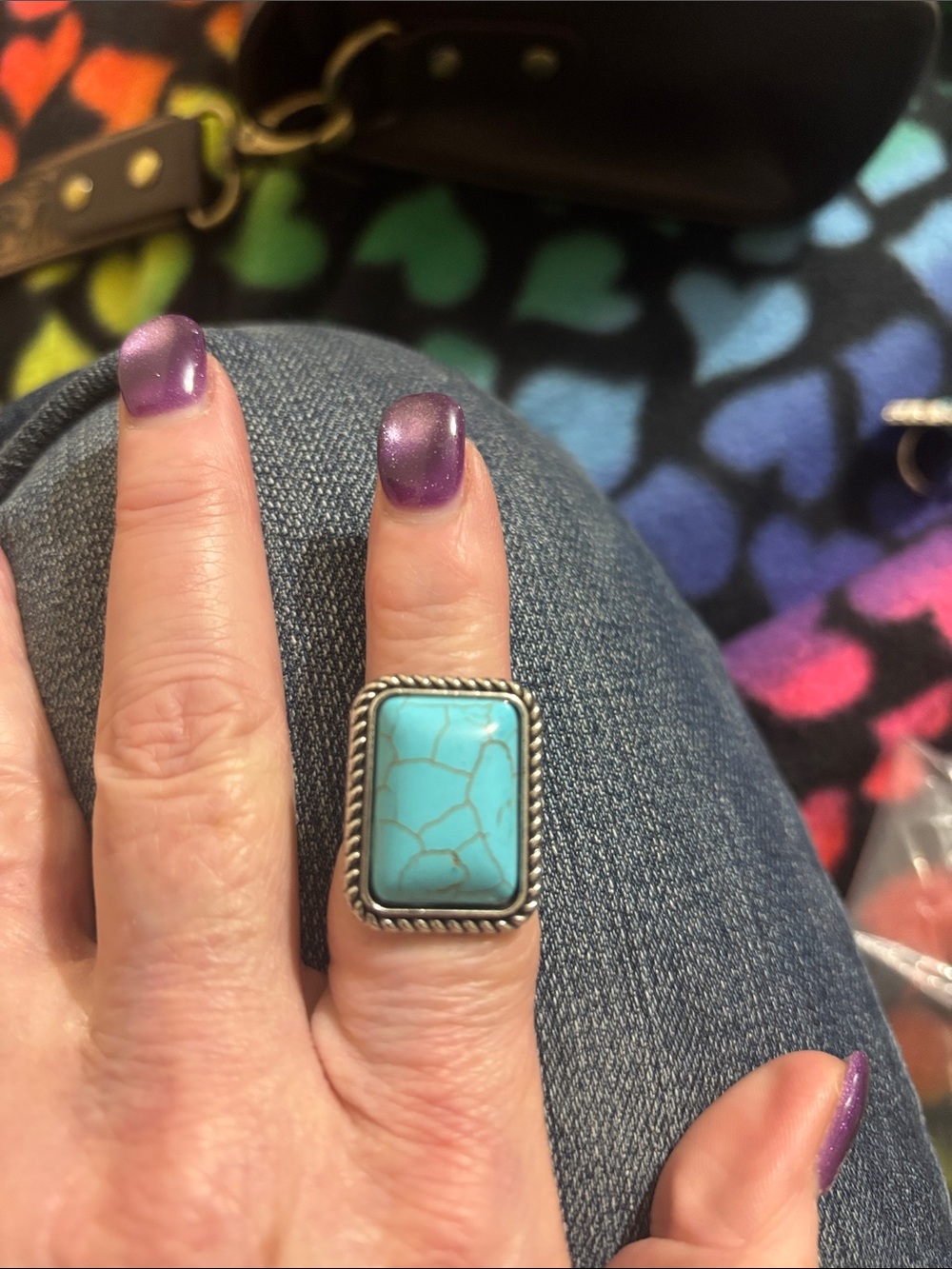 Turquoise Statement Ring in Silver-Tone Setting